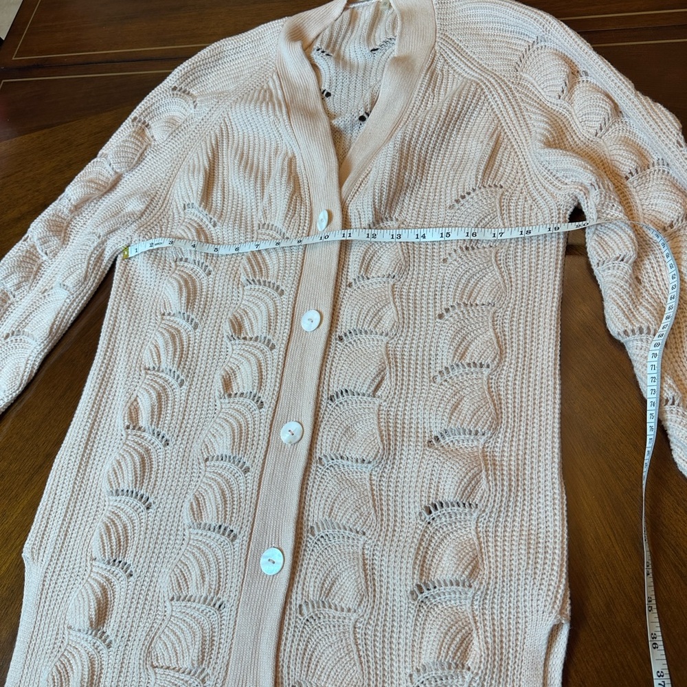 Ellie Tahari 100% Cashmere Long Cable Knit Cardigan Sweater Luxury Neutral - Picture 9 of 13